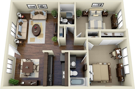 The Canyon - Two Bedroom / Two Bath - 1,099 Sq. Ft.*